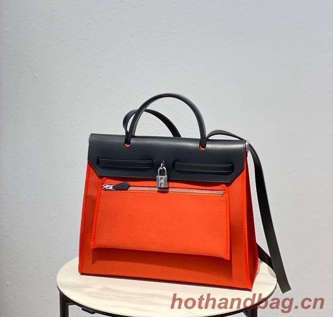 Hermes Herbag 31CM Original Canvas Leather & Calfskin 48887 orange&black