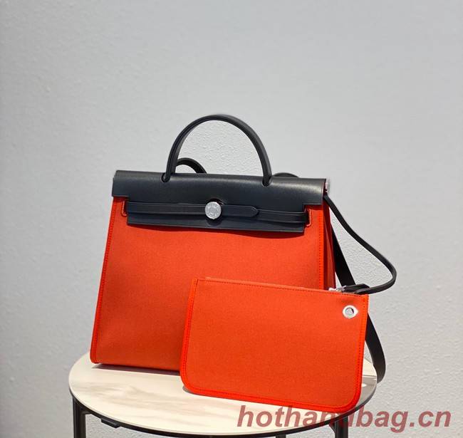 Hermes Herbag 31CM Original Canvas Leather & Calfskin 48887 orange&black