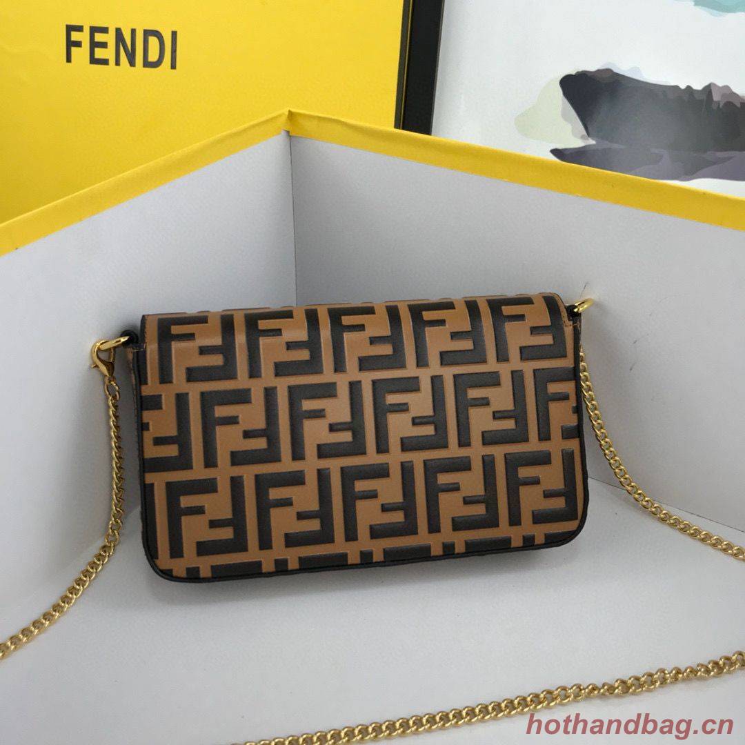 FENDI CHAIN FF Original Leather bag 8841 Brown