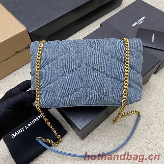 SAINT LAURENT PUFFER CHAIN BAG IN DENIM AND SMOOTH LEATHER 320333 BLUE