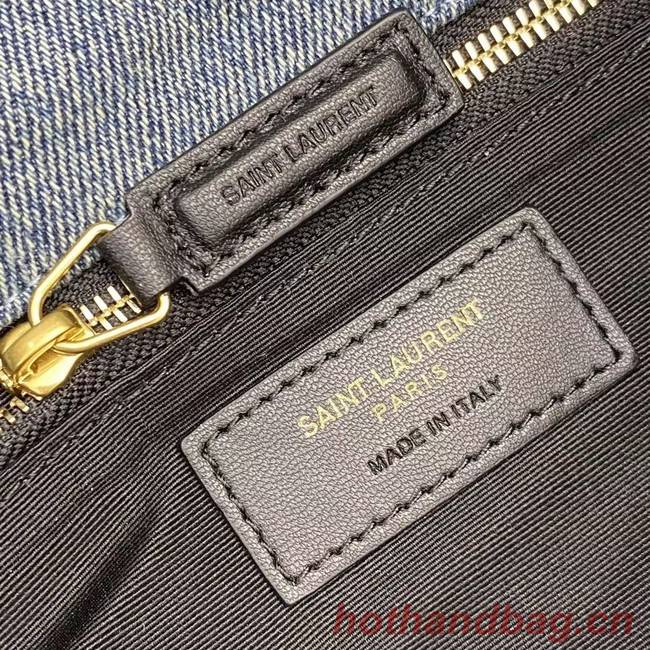 SAINT LAURENT PUFFER CHAIN BAG IN DENIM AND SMOOTH LEATHER 577476 BLUE