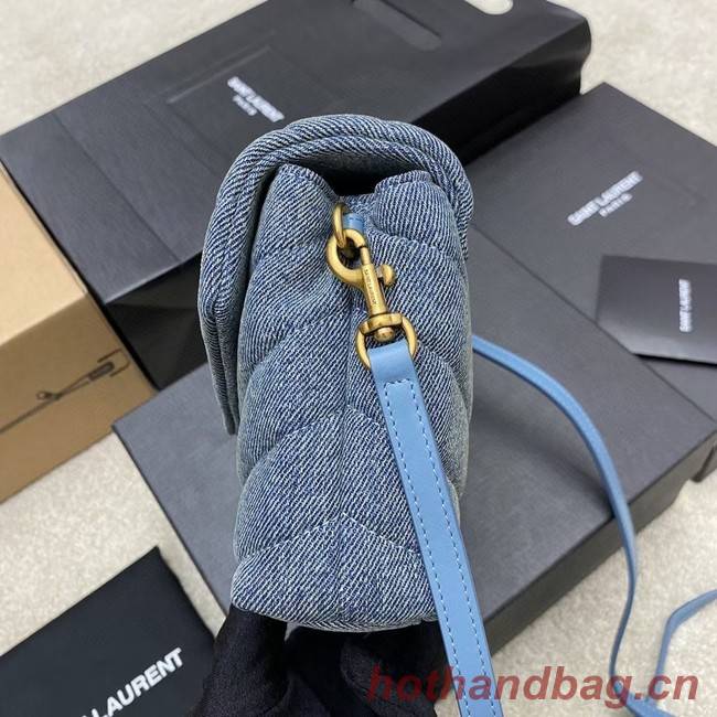 SAINT LAURENT PUFFER SMALL CHAIN BAG IN DENIM AND SMOOTH LEATHER 392255 BLUE