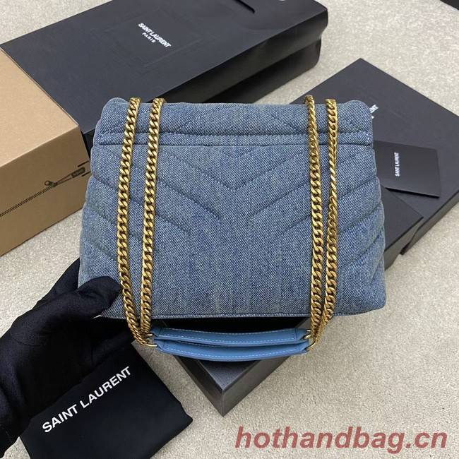 SAINT LAURENT PUFFER SMALL CHAIN BAG IN DENIM AND SMOOTH LEATHER 392277 BLUE