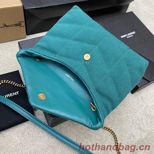 SAINT LAURENT PUFFER CHAIN BAG IN DENIM AND SMOOTH LEATHER 320333 Lake blue