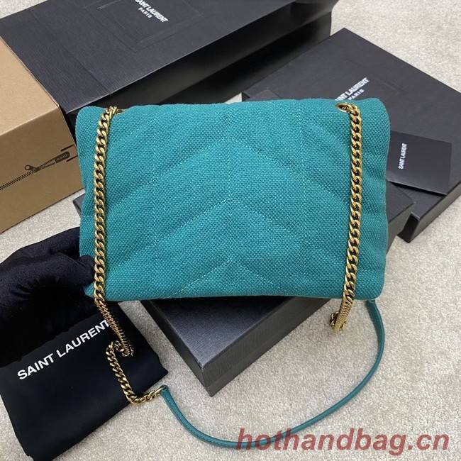 SAINT LAURENT PUFFER CHAIN BAG IN DENIM AND SMOOTH LEATHER 320333 Lake blue