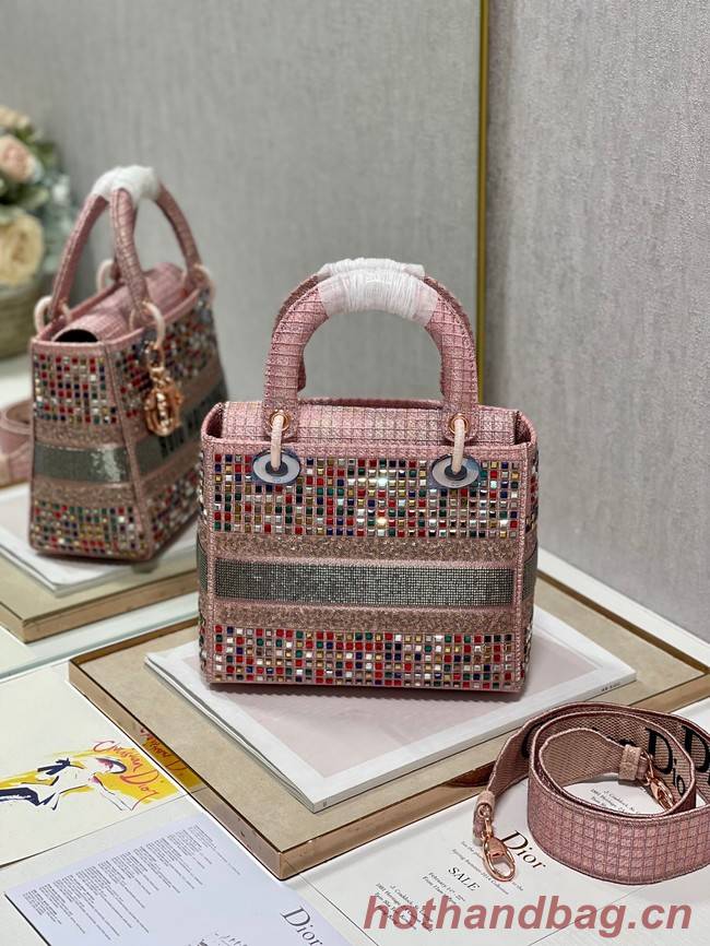 MEDIUM LADY DIOR BAG Bead Embroidery 0650RKW Coral Pink
