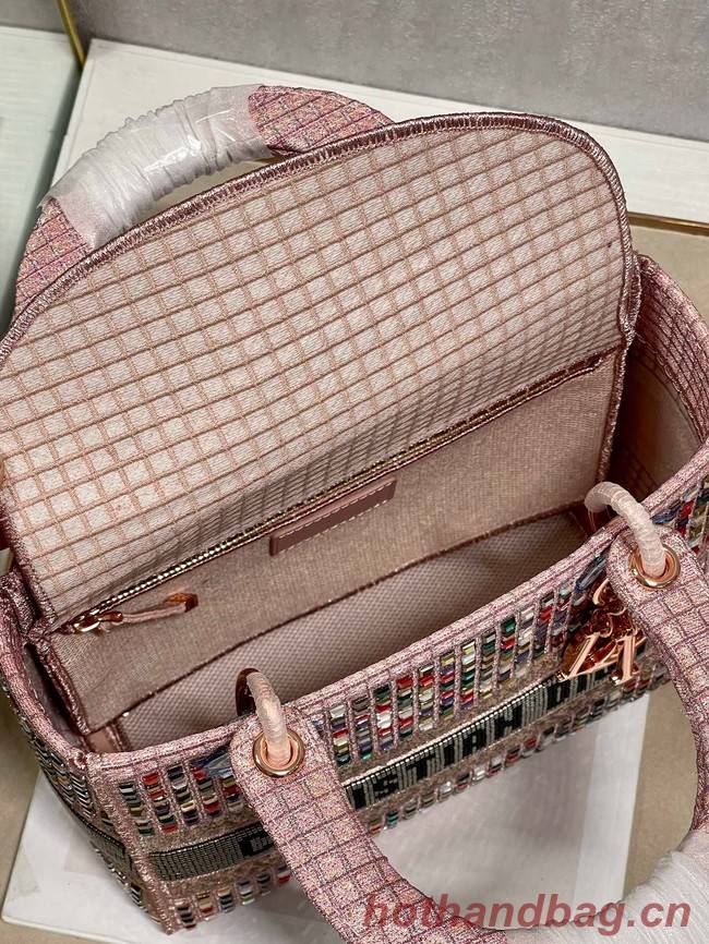 MEDIUM LADY DIOR BAG Bead Embroidery 0650RKW Coral Pink