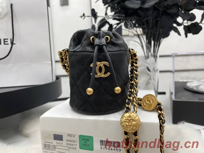 Chanel Drawstring Bag & Gold Metal A68081 black