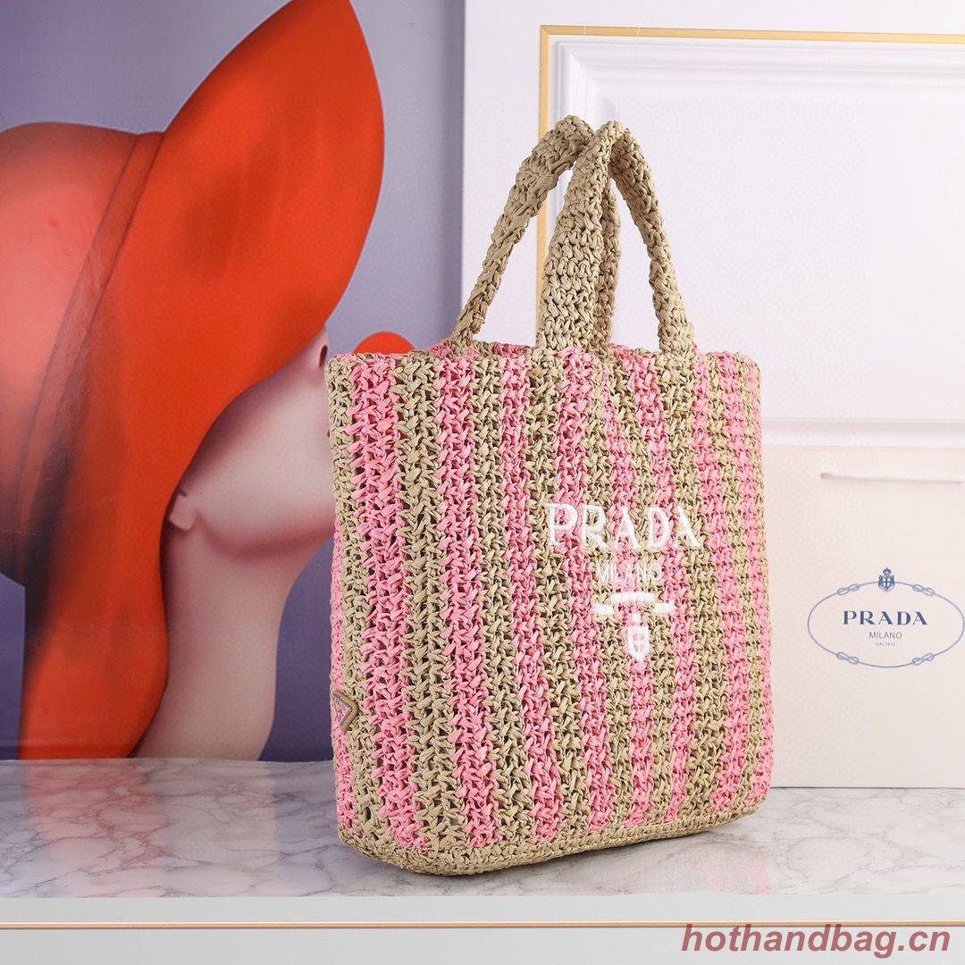 Prada Openwork Straw Tote Bag A20270 Pink