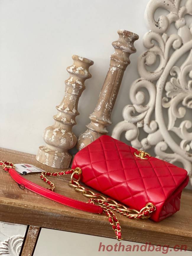 Chanel SMALL FLAP BAG Lambskin & Gold-Tone Metal AS3367 red