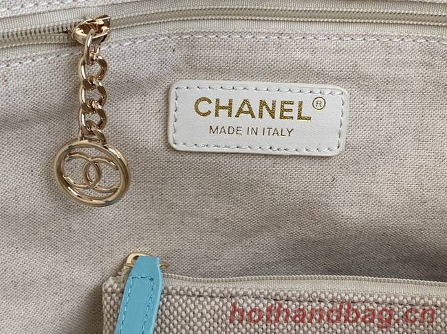 Chanel Canvas Shopping Bag 67001 Beige&sky blue