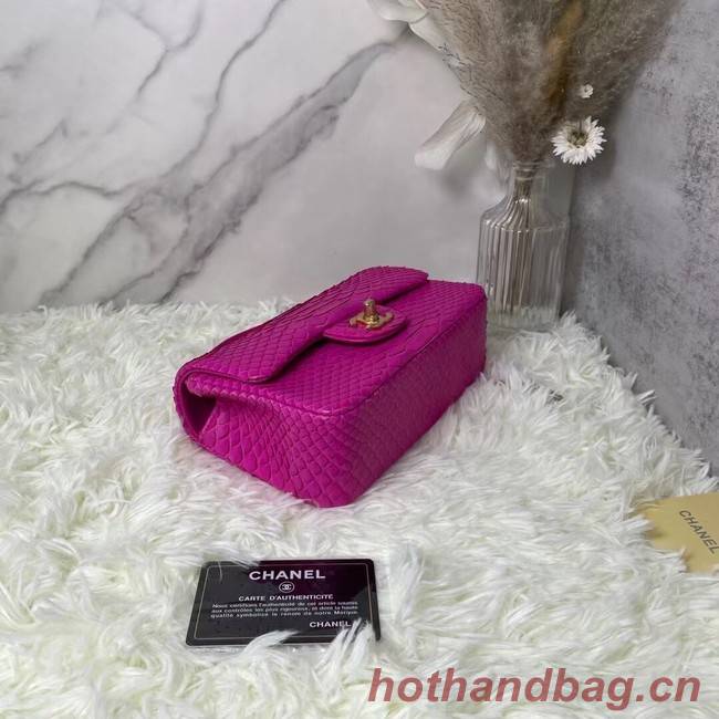 Chanel Snake skin mini flap bag with top handle AS2431 PLUM PURPLE