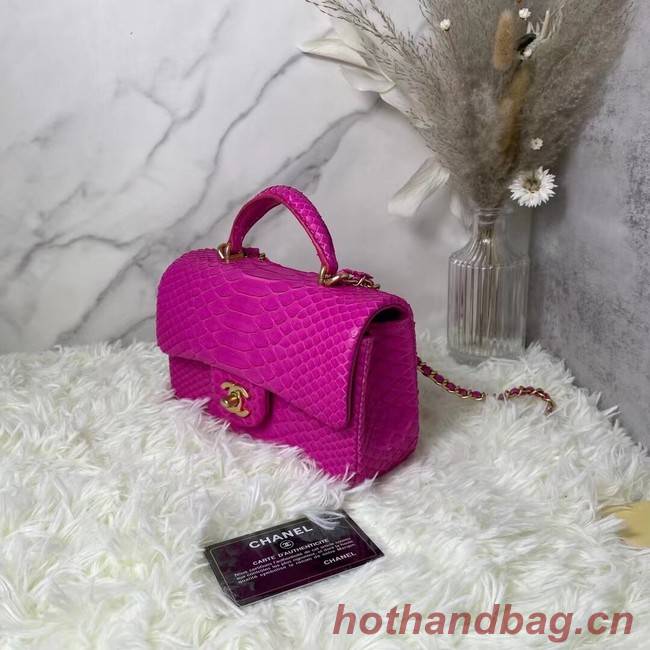 Chanel Snake skin mini flap bag with top handle AS2431 PLUM PURPLE