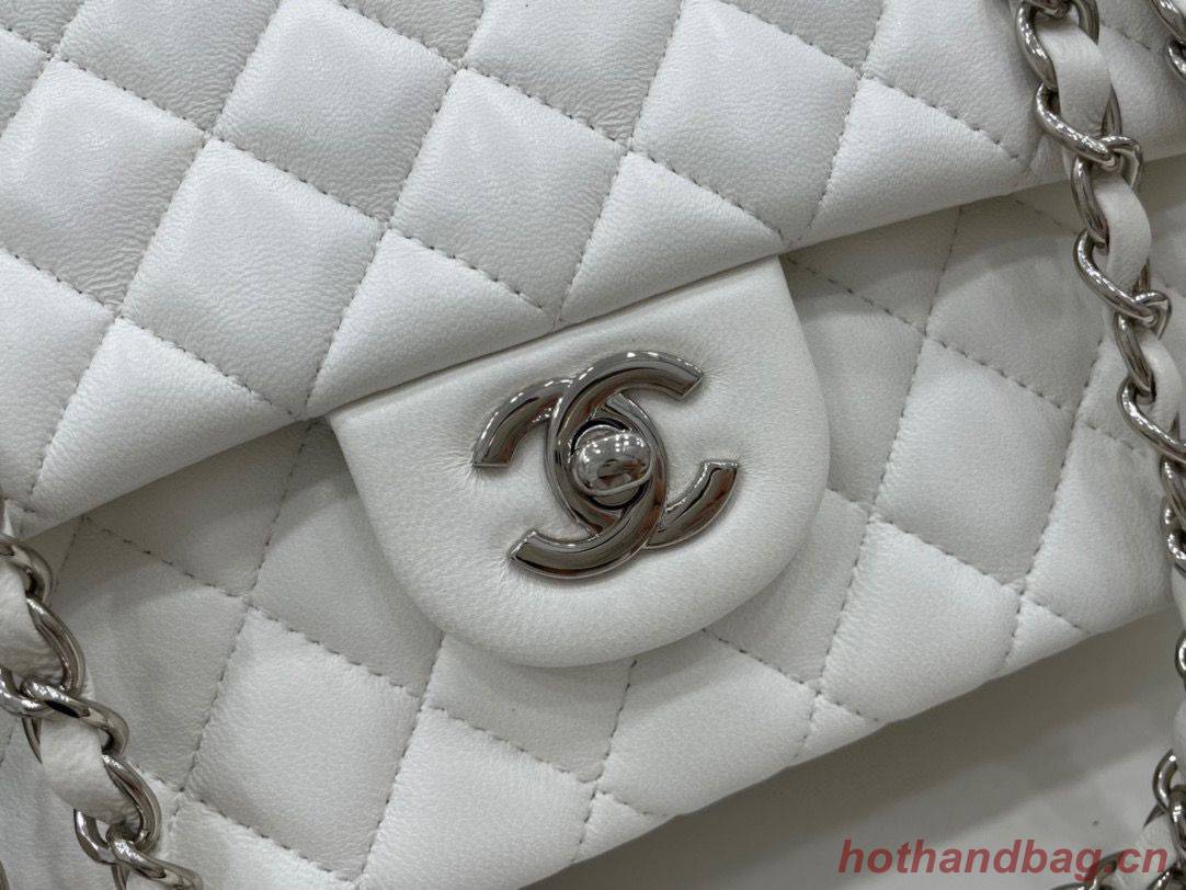 Chanel 2.55 Series Flap Bag Original Sheepskin Leather A1112 White Silver-Tone