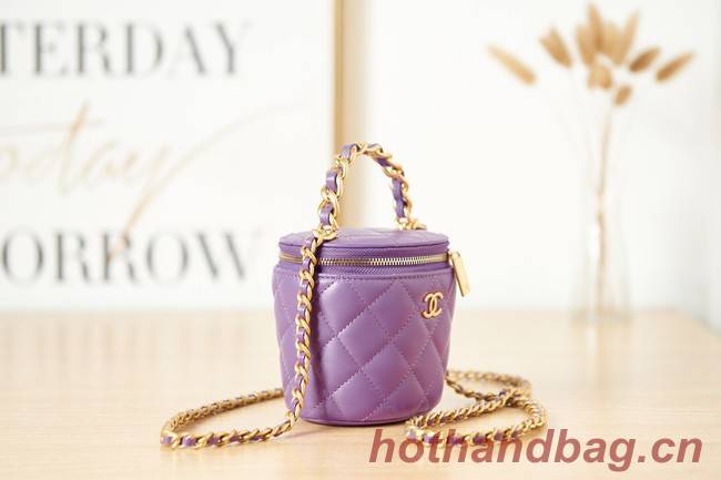 CHANEL VANITY WITH CHAIN Lambskin & Gold-Tone Metal AS2873 Purple