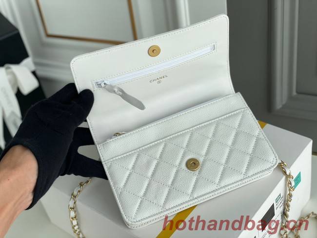 Chanel MINI FLAP BAG CLUTCH WITH CHAIN Gold-Tone Metal 22SS white