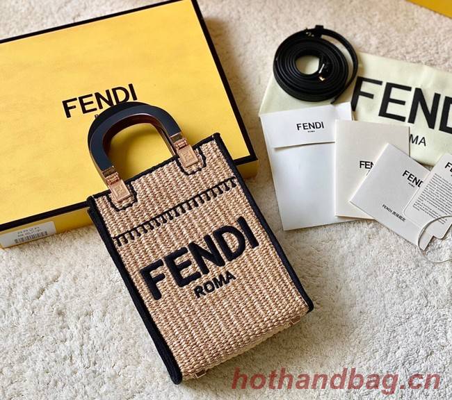 FENDI Mini Sunshine Shopper FF raffia mini-bag 8BS051A black