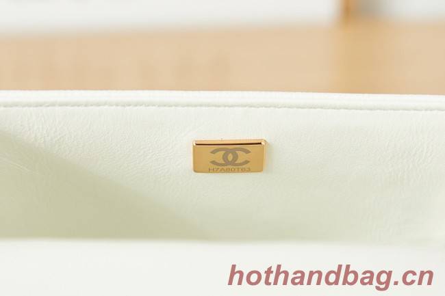 SMALL BOY CHANEL MESSENGER BAG Grained Calfskin & Gold-Tone Metal AS3350 white