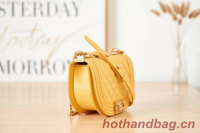SMALL BOY CHANEL MESSENGER BAG Grained Calfskin & Gold-Tone Metal AS3350 yellow
