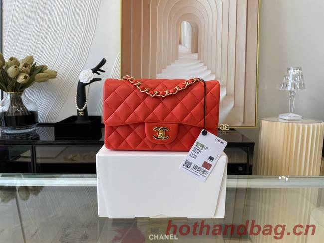 Chanel Classic Flap Bag Original Sheepskin Leather A1116 Bright red&Gold-Tone Metal