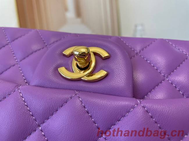 Chanel Classic Flap Bag Original Sheepskin Leather A1116 Purple&Gold-Tone Metal