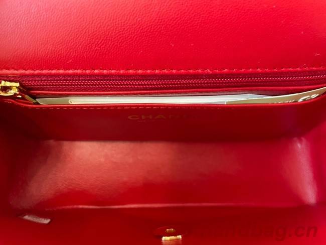 Chanel mini Classic Flap Bag Original Sheepskin Leather A1116 red&Gold-Tone Metal