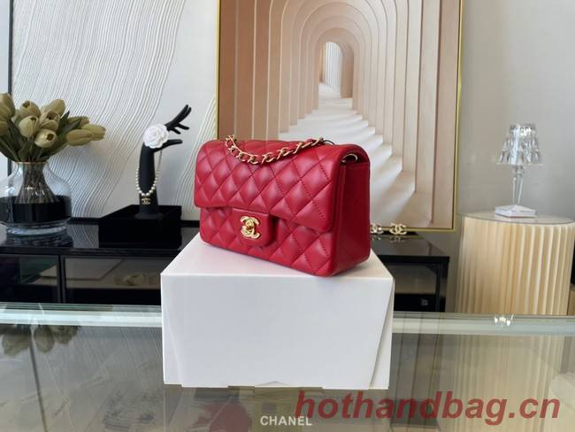 Chanel mini Classic Flap Bag Original Sheepskin Leather A1116 red&Gold-Tone Metal