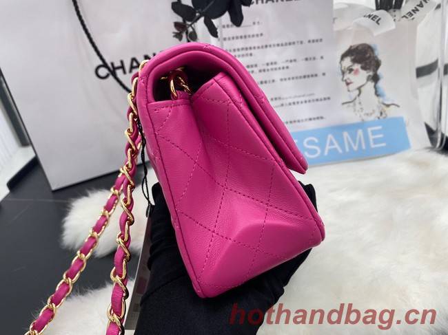 Chanel mini Classic Flap Bag Original Sheepskin Leather A1116 rose&Gold-Tone Metal