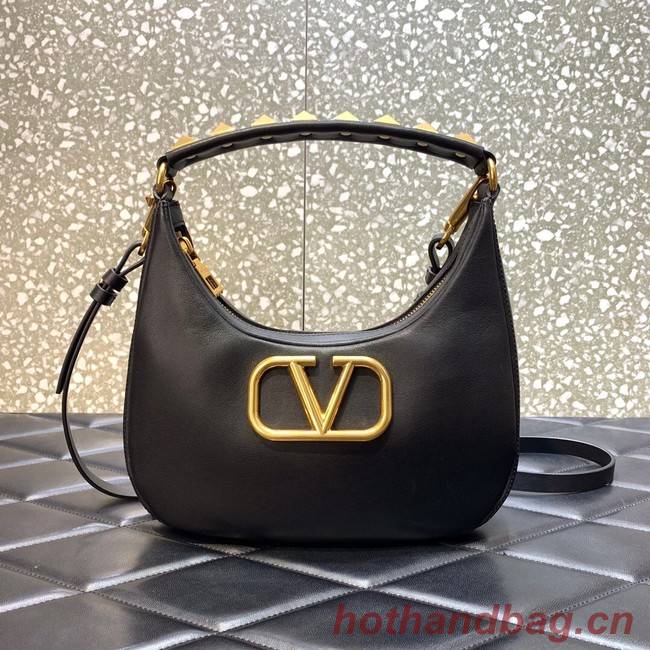 VALENTINO GARAVANI STUD SIGN Calf Leather Hobo bag 1W2B0K69 black