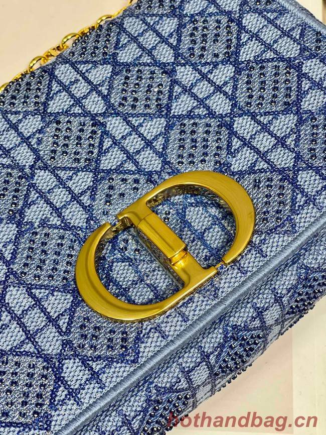 MEDIUM DIOR CARO BAG Macrocannage Tweed Embroidery M9242 blue