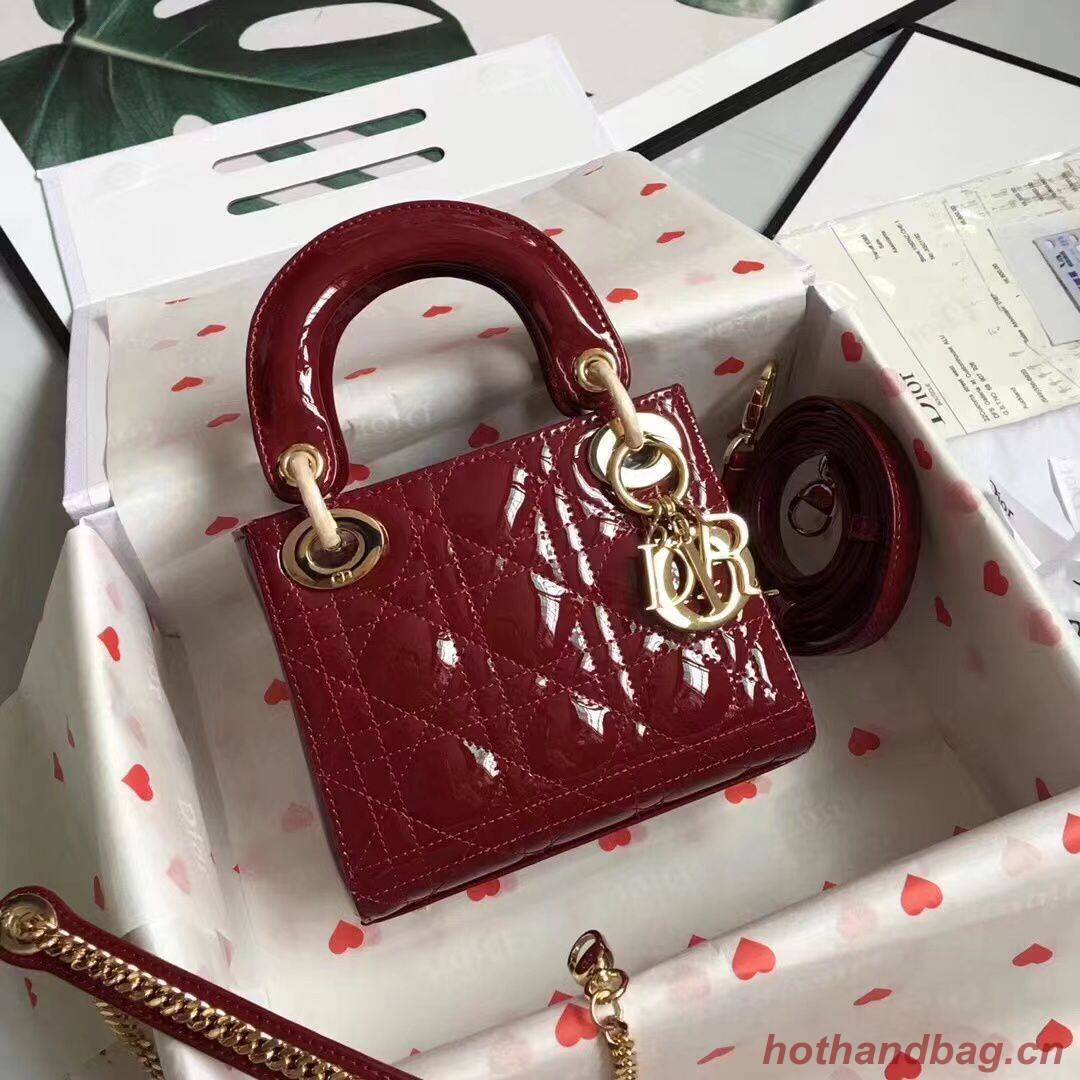 MINI LADY DIOR BAG patent leather M0566OW Wine&gold