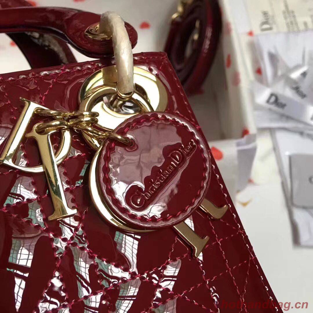 MINI LADY DIOR BAG patent leather M0566OW Wine&gold