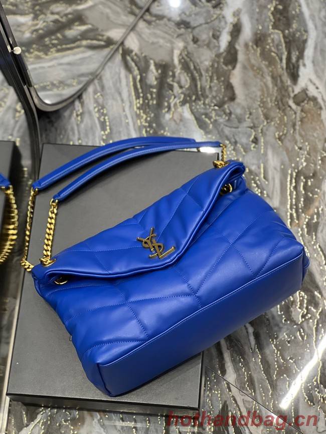 Yves Saint Laurent LOULOU PUFFER MEDIUM BAG IN QUILTED CRINKLED MATTE LEATHER Y577475 Electro optic blue