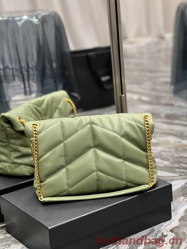 Yves Saint Laurent LOULOU PUFFER MEDIUM BAG IN QUILTED CRINKLED MATTE LEATHER Y577475 LIGHT GREEN