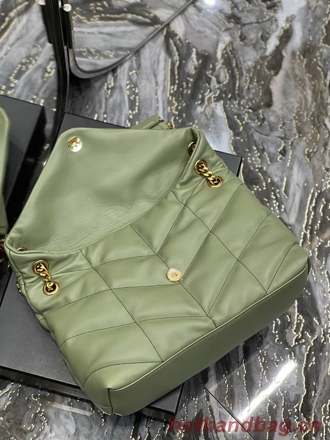 Yves Saint Laurent LOULOU PUFFER MEDIUM BAG IN QUILTED CRINKLED MATTE LEATHER Y577475 LIGHT GREEN