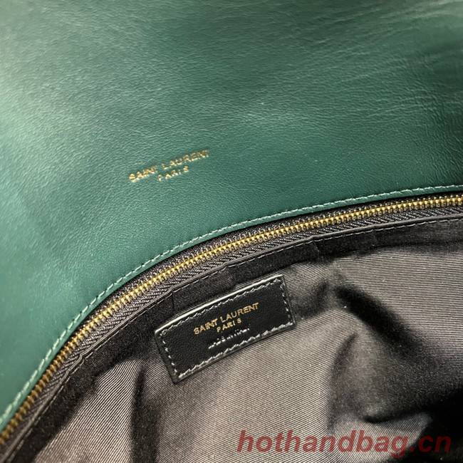 Yves Saint Laurent LOULOU PUFFER MEDIUM BAG IN QUILTED CRINKLED MATTE LEATHER Y577475 blackish green