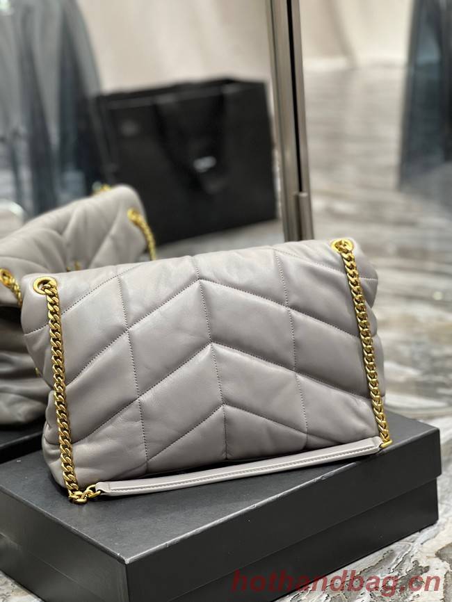 Yves Saint Laurent LOULOU PUFFER MEDIUM BAG IN QUILTED CRINKLED MATTE LEATHER Y577475 gray