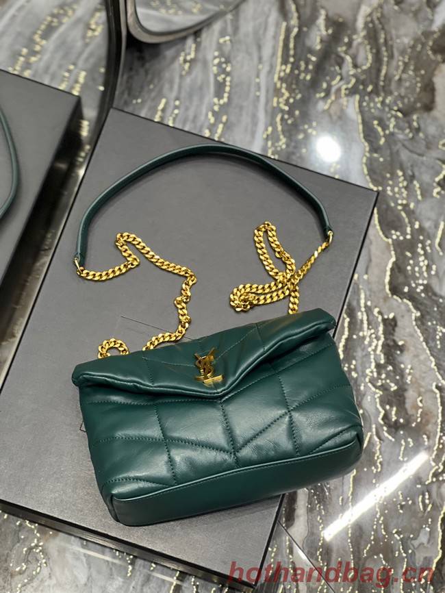 Yves Saint Laurent PUFFER SMALL CHAIN BAG IN QUILTED LAMBSKIN 620333 blackish green