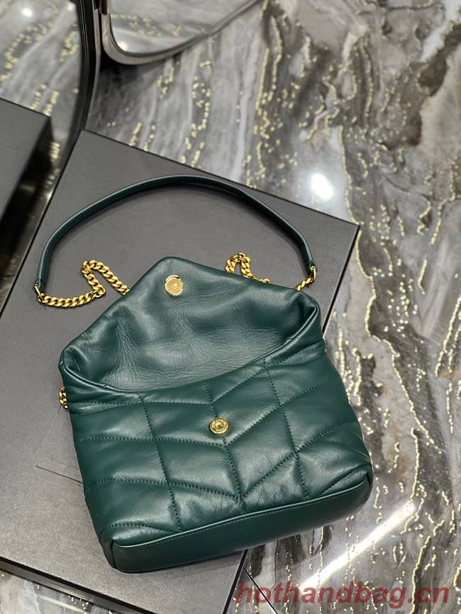 Yves Saint Laurent PUFFER SMALL CHAIN BAG IN QUILTED LAMBSKIN 620333 blackish green