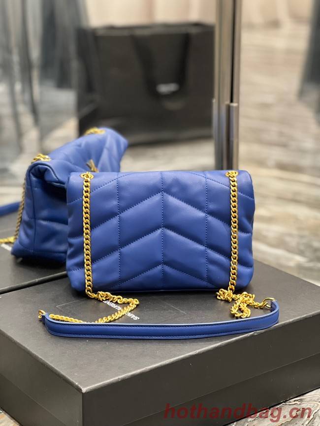 Yves Saint Laurent PUFFER SMALL CHAIN BAG IN QUILTED LAMBSKIN 620333 blue
