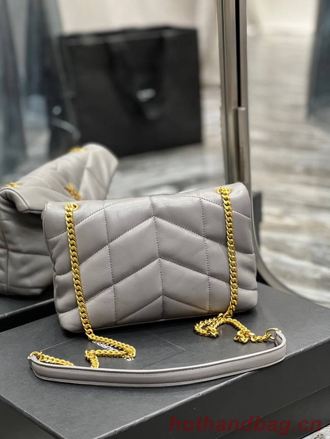 Yves Saint Laurent PUFFER SMALL CHAIN BAG IN QUILTED LAMBSKIN 620333 gray