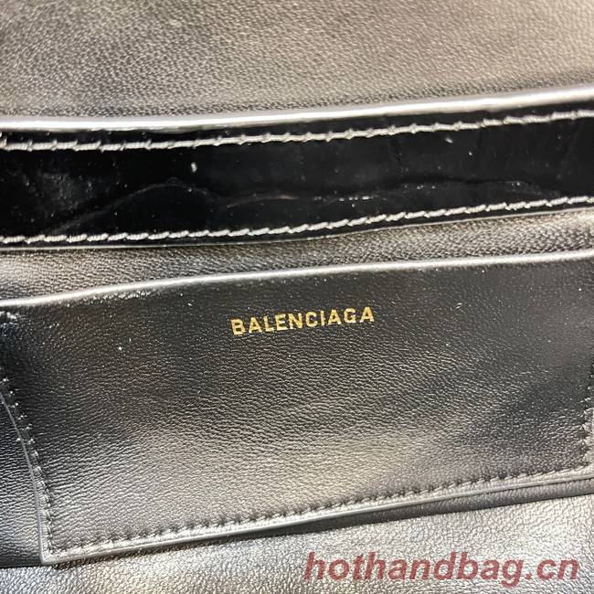 Balenciaga LINDSAY CROCODILE EMBOSSED SMALL SHOULDER BAG WITH STRAP 6009 black