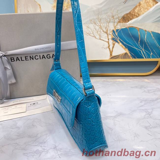 Balenciaga LINDSAY CROCODILE EMBOSSED SMALL SHOULDER BAG WITH STRAP 6009 blue