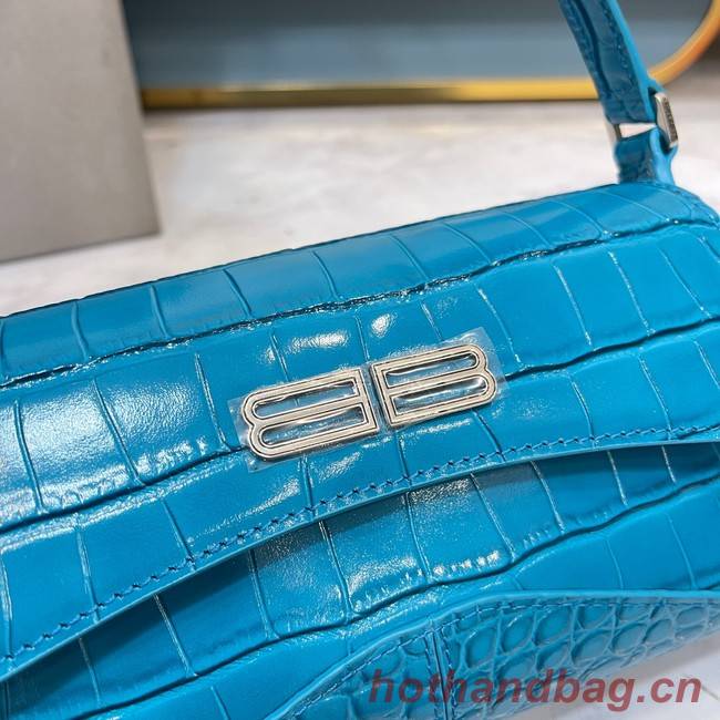Balenciaga LINDSAY CROCODILE EMBOSSED SMALL SHOULDER BAG WITH STRAP 6009 blue