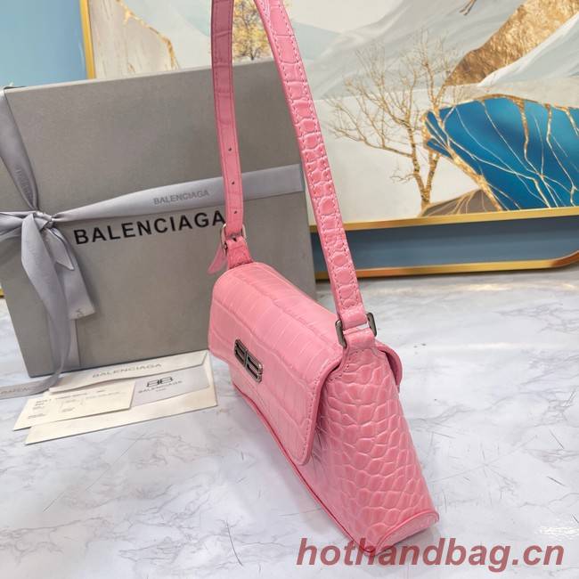 Balenciaga LINDSAY CROCODILE EMBOSSED SMALL SHOULDER BAG WITH STRAP 6009 pink