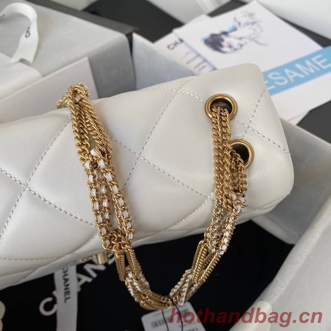 Chanel small FLAP BAG Lambskin & Gold-Tone Metal AS3387 white