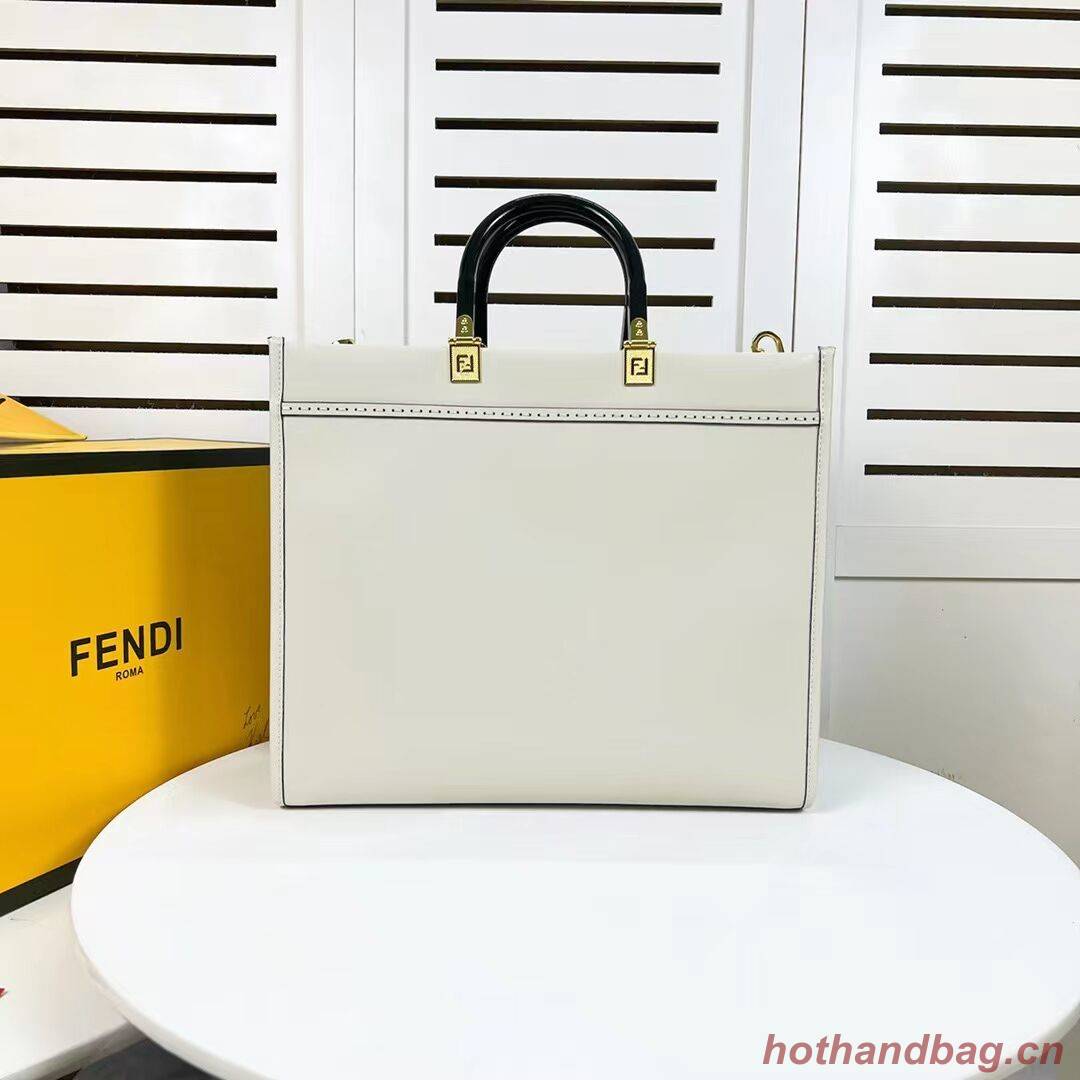 Fendi Sunshine Medium Fendace Printed leather Logo shopper 8BH386A white
