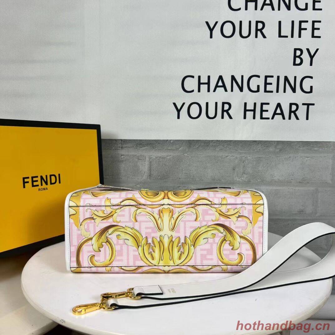 Fendi Sunshine Medium Fendace Printed white leather shopper 8BH386A