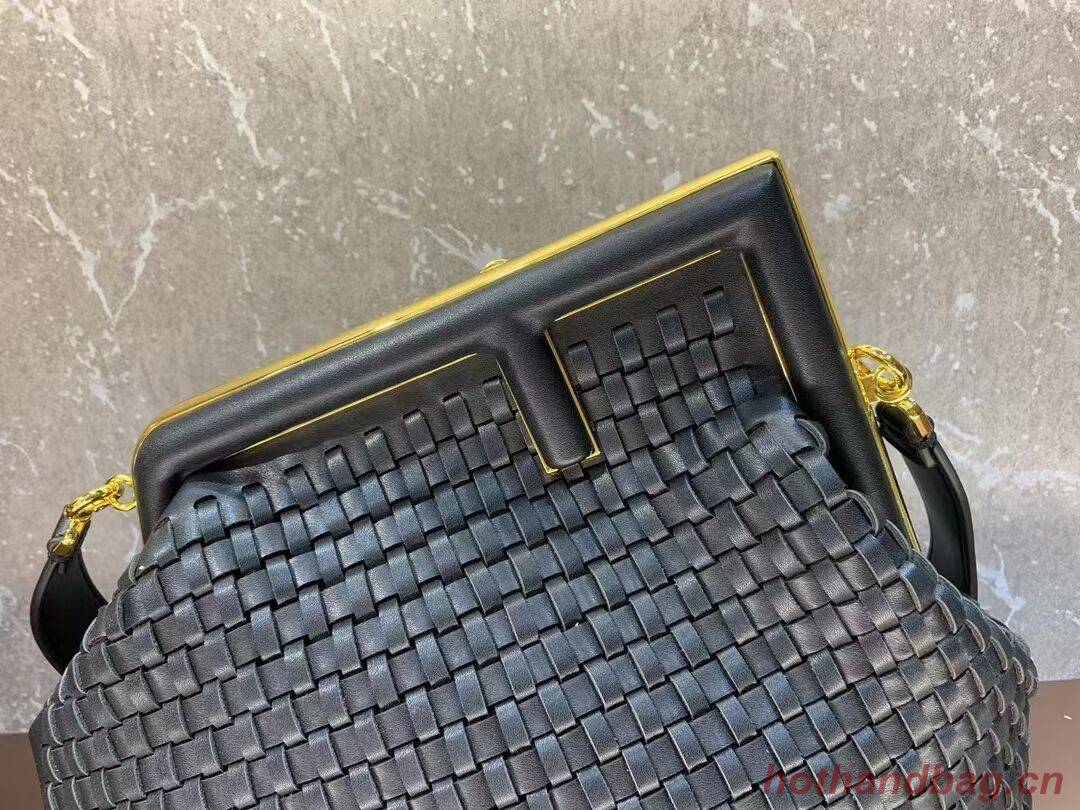 FENDI FIRST MEDIUM Mint leather interlace bag 8BP127AB black