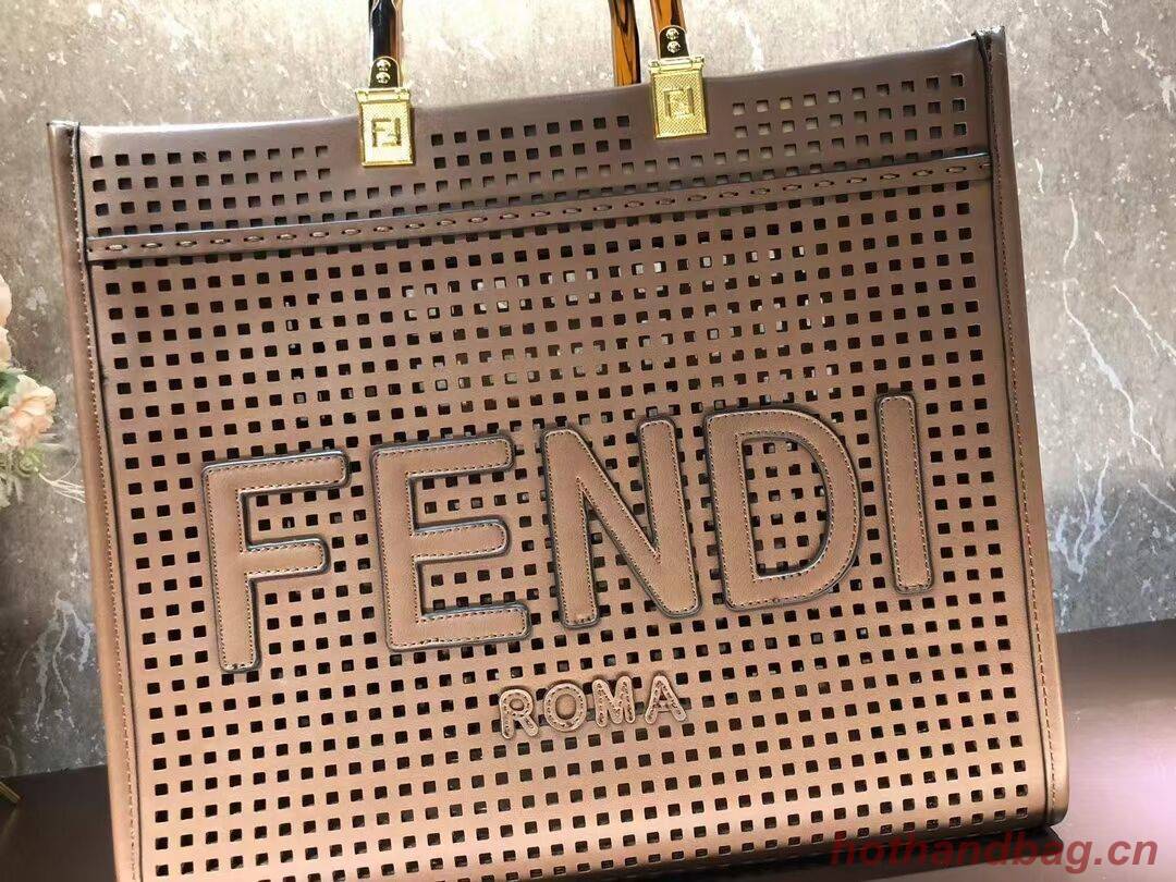 Fendi Sunshine Medium Two-toned perforated leather shopper 8BH386A  Coffee